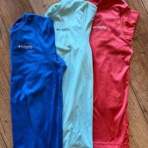Columbia Blue, Aqua & Red Performance Tops. Great for summer sun protection!